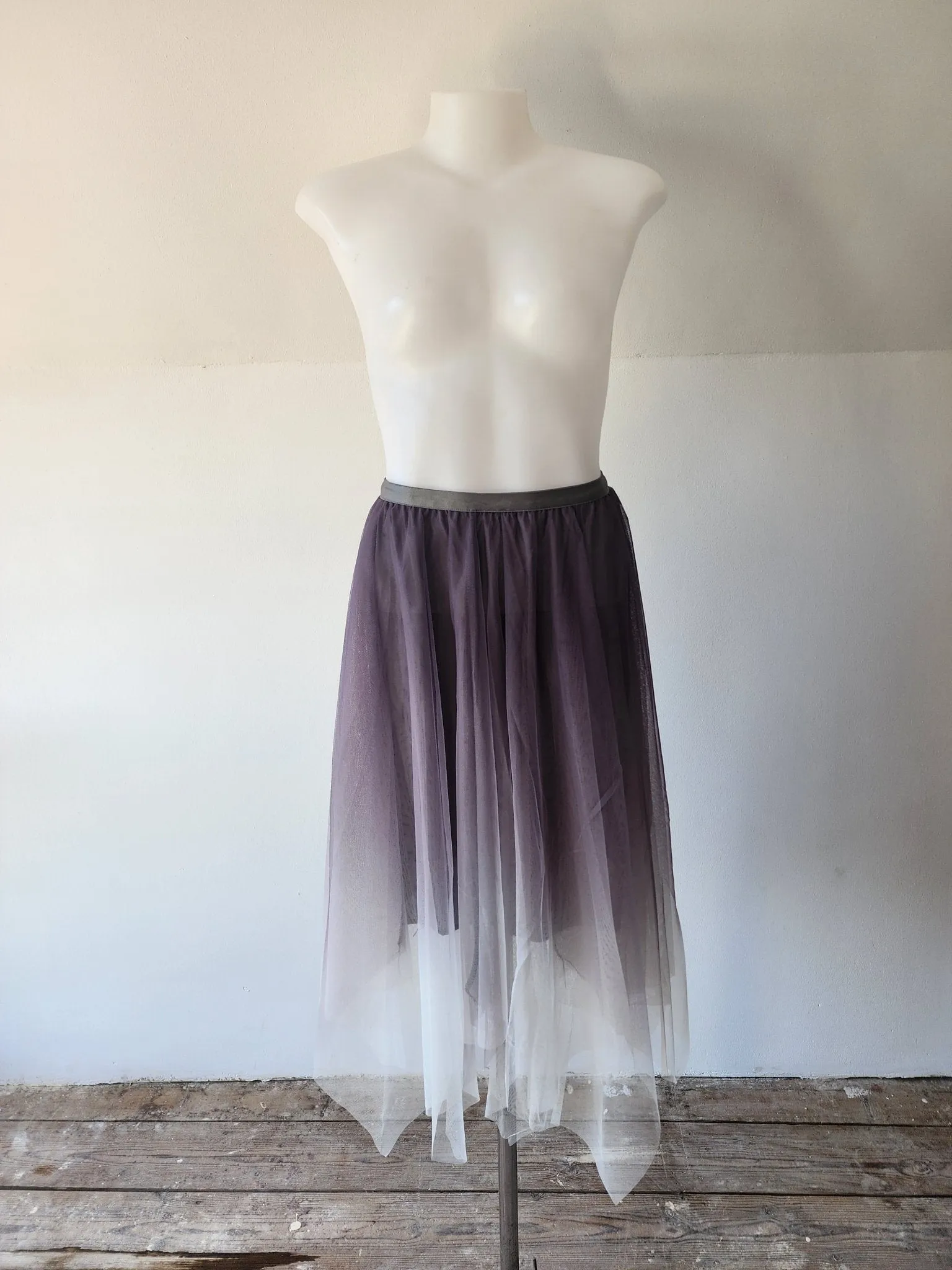 Black ombre Tulle Midi Skirt