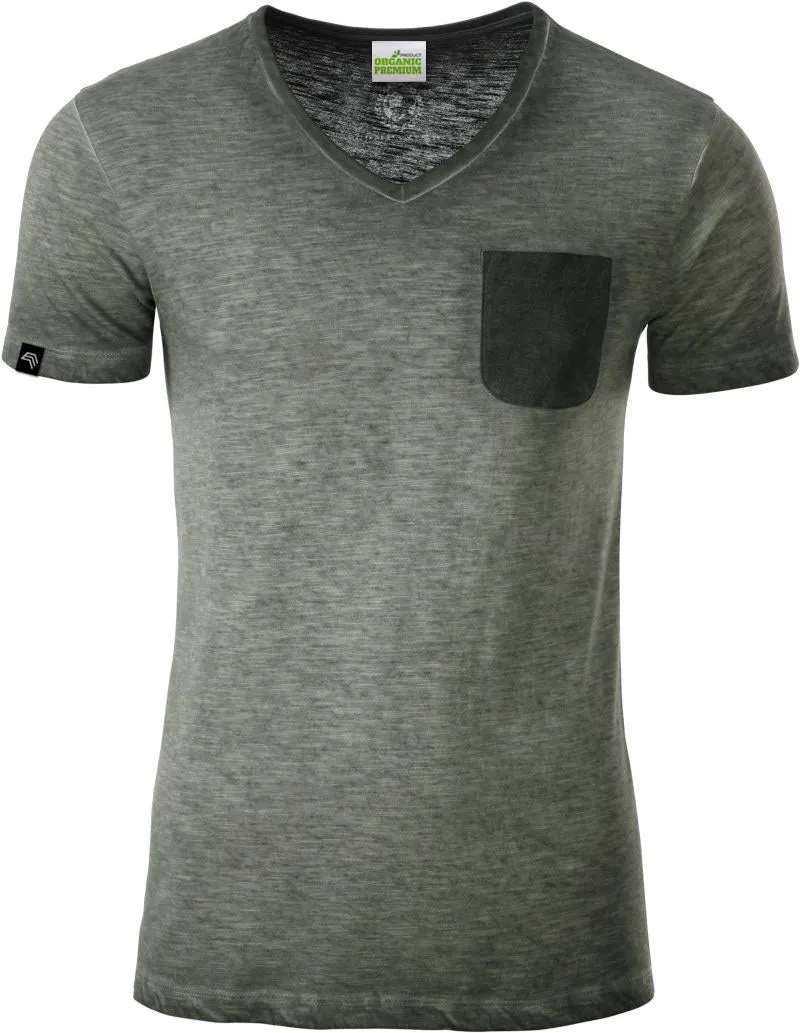 JAN 8016 ― Herren Bio-Baumwolle V-Neck Flammgarn T-Shirt - Olive Grün