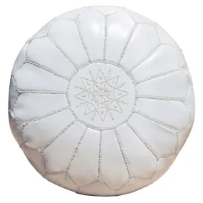 Moroccan Leather Ottoman - White