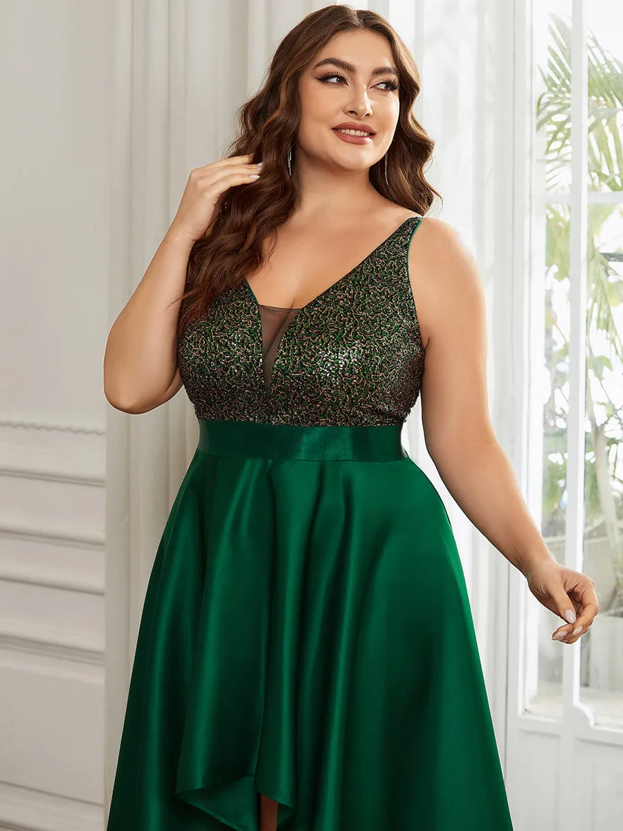 Plus Size Shiny High-Low Prom Dresses for Women