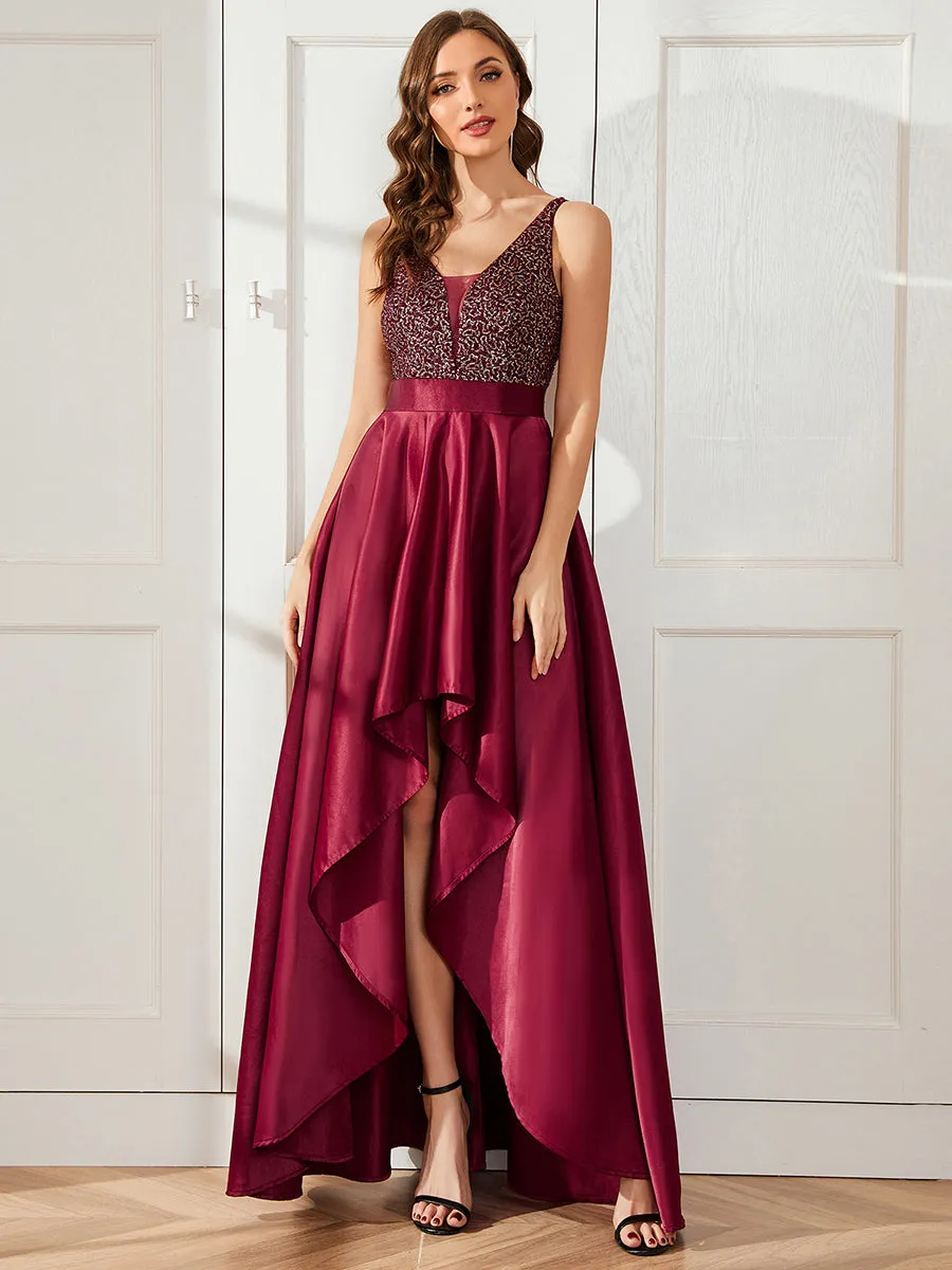 Plus Size Shiny High-Low Prom Dresses for Women