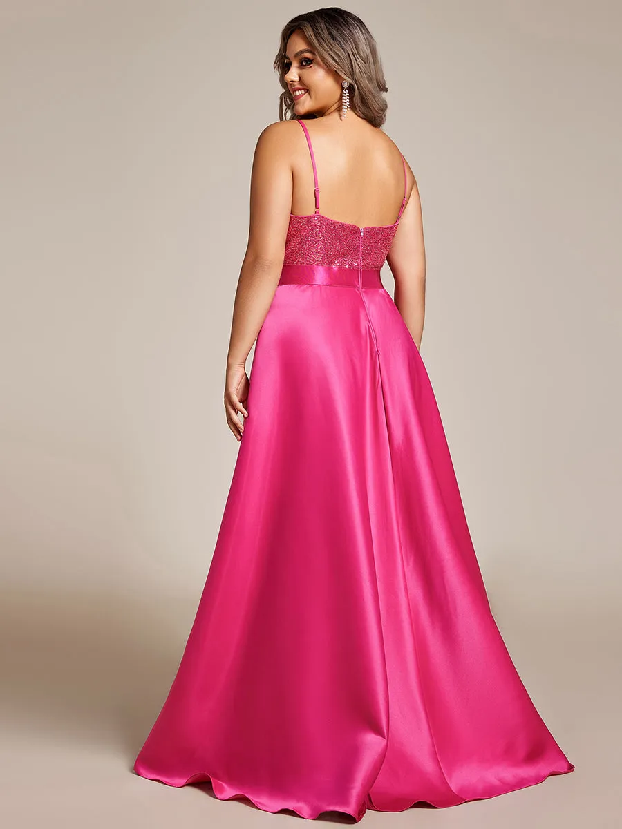 Plus Size Shiny High-Low Prom Dresses for Women