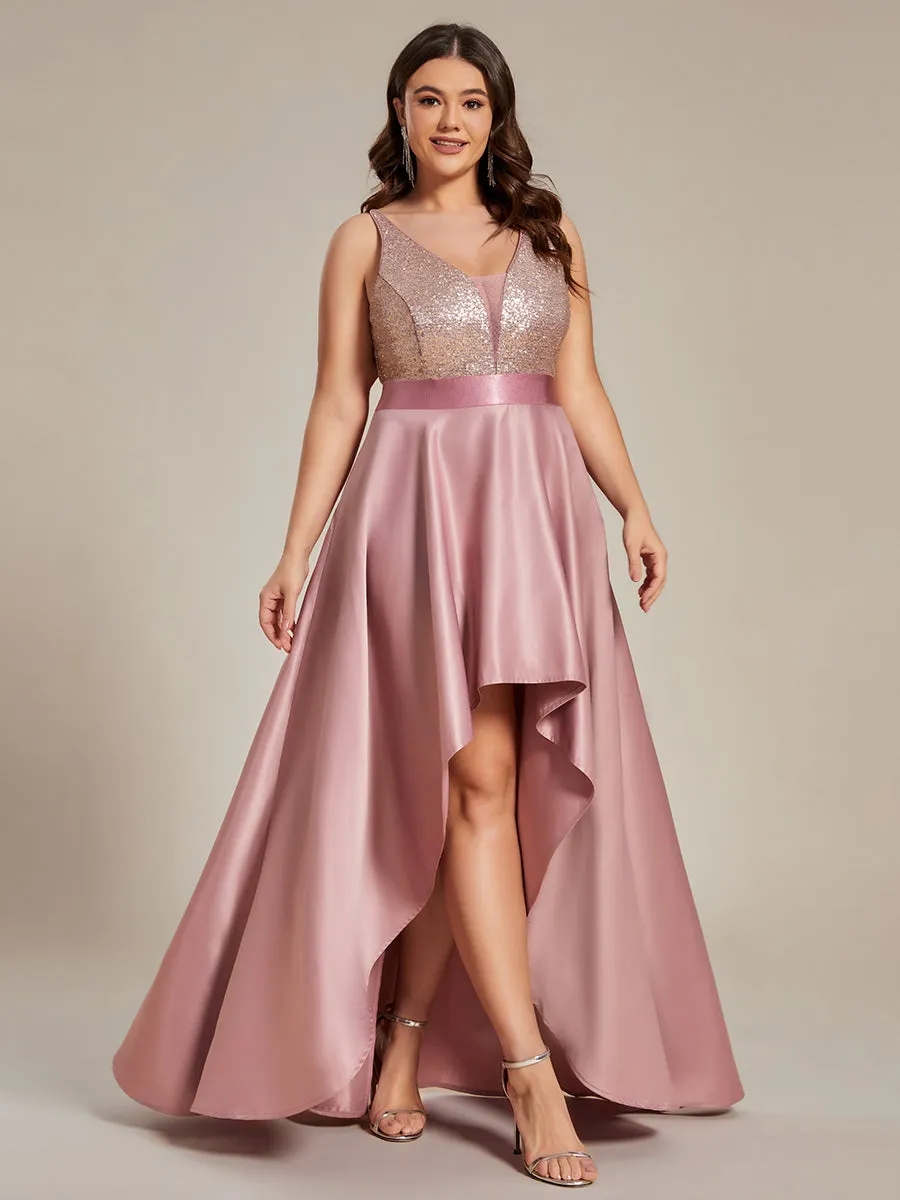 Plus Size Shiny High-Low Prom Dresses for Women