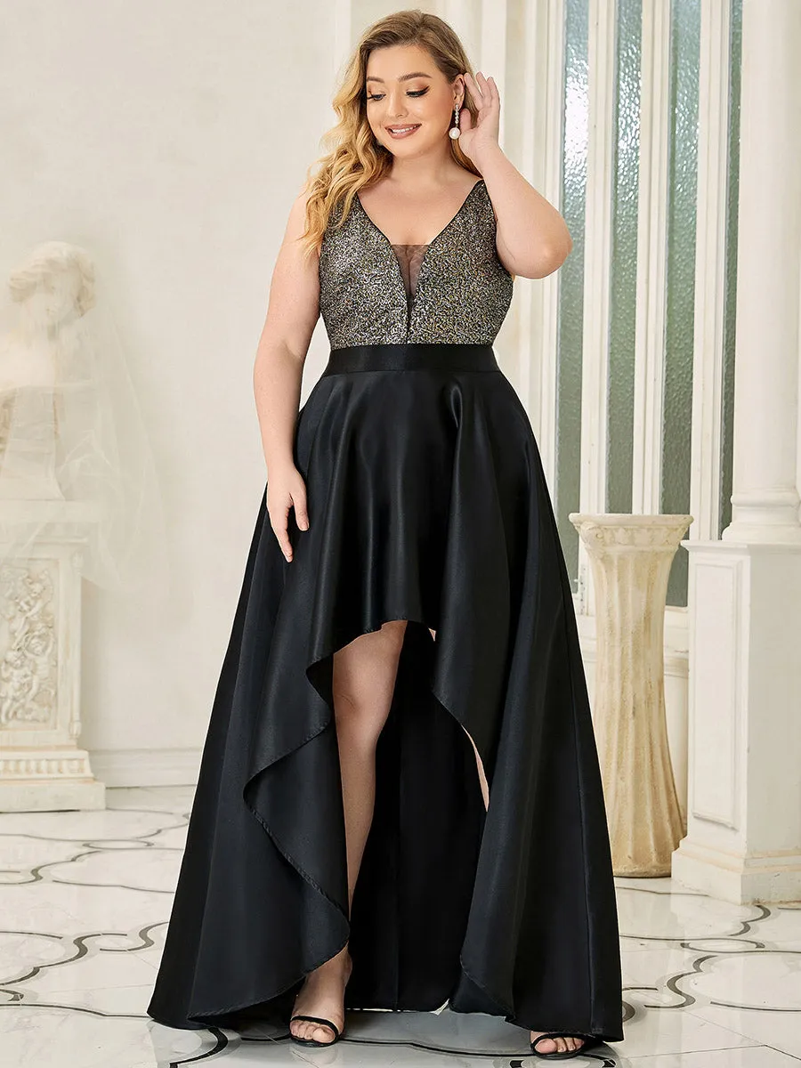 Plus Size Shiny High-Low Prom Dresses for Women