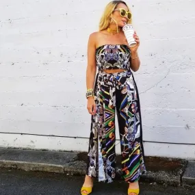 Printed 2 piece Cropped top and Pants Set