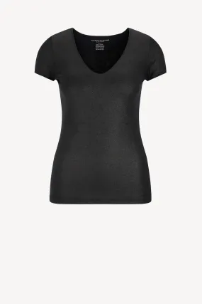 T-Shirt Col V in Schwarz