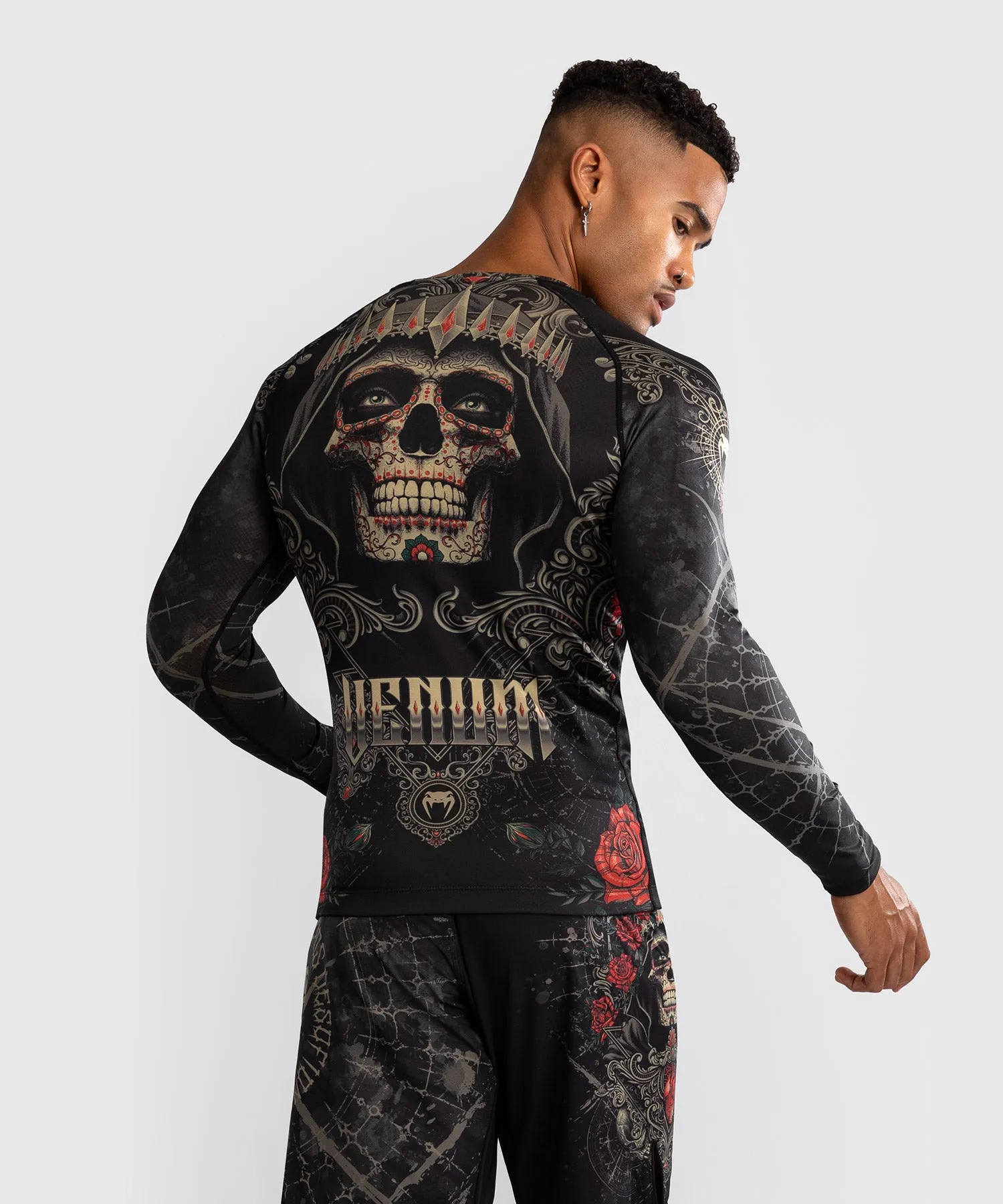 Venum Santa Muerte 5.0 Men’s Long Sleeve Rashguard - Deep Black/Gold