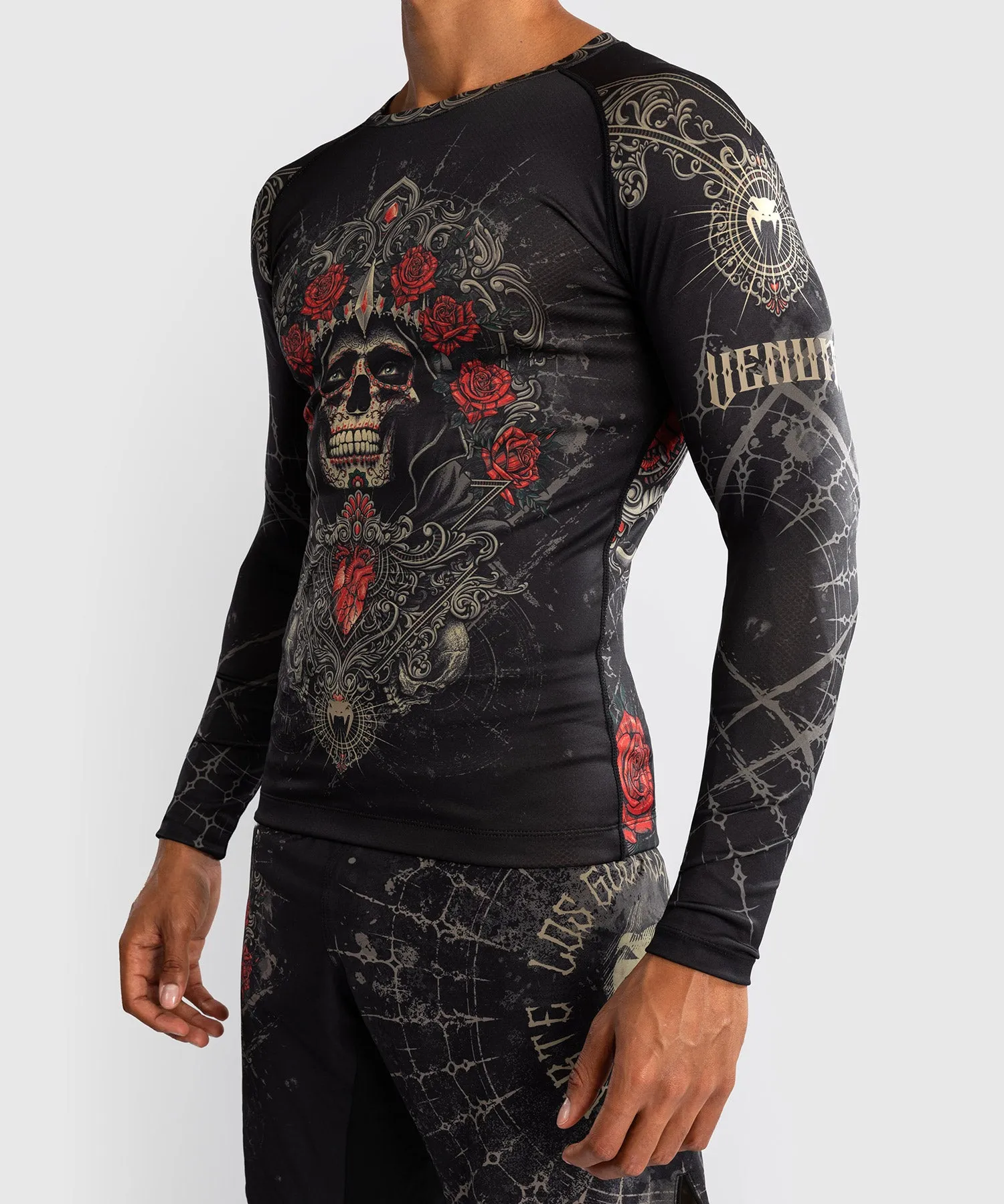 Venum Santa Muerte 5.0 Men’s Long Sleeve Rashguard - Deep Black/Gold